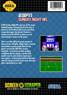 ESPN Sunday Night NFL (USA) (Beta) box cover back